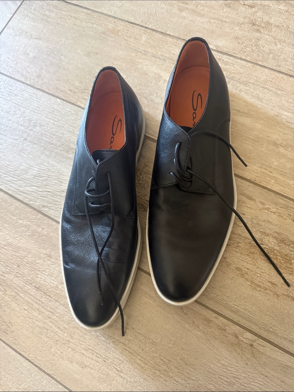 Santoni Men’s Black Leather Lace-Up Sneaker Derby Size 10 EUC - Picture 5 of 12